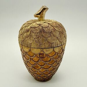 VNTG Nicki Yassaman NYCO Cloisonne Gold Enamel Acorn Metal Ornate Trinket Jar